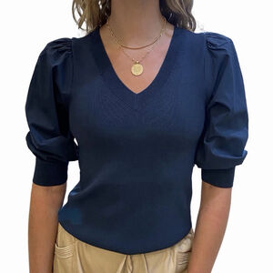 Melissa Nepton x Evereve Kare Sweater Blue Puff Sleeve Boho Cottagecore XS $188